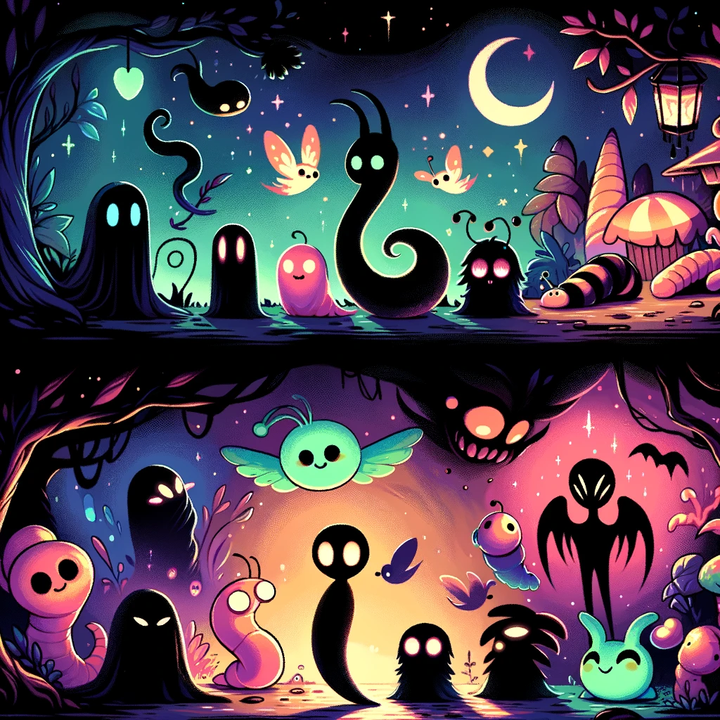 spooky wormlike creatures in silhouette
