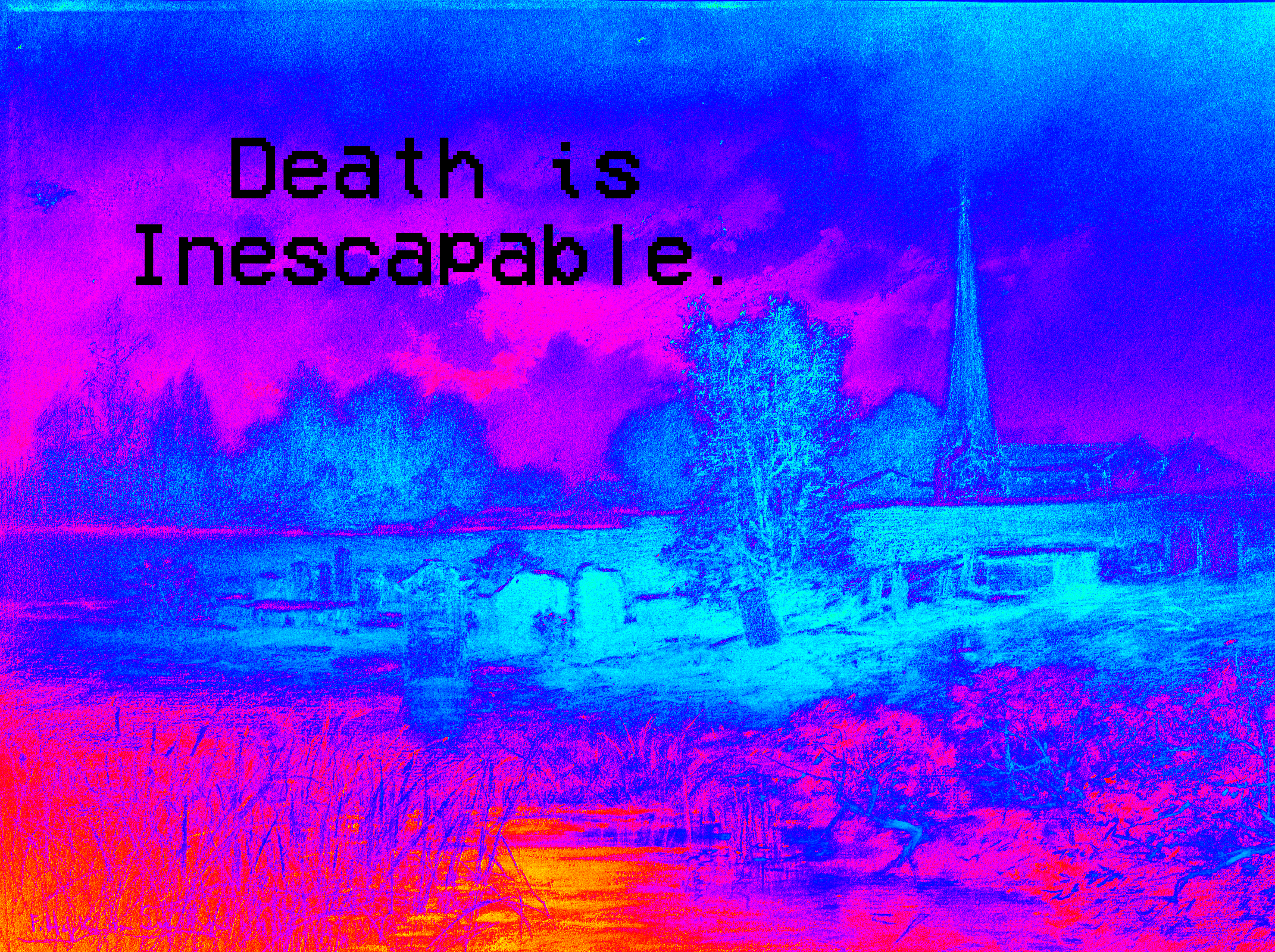 Teal and Red Crayon Drawing of Worms and Plants