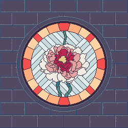 a stained glass window of a peony