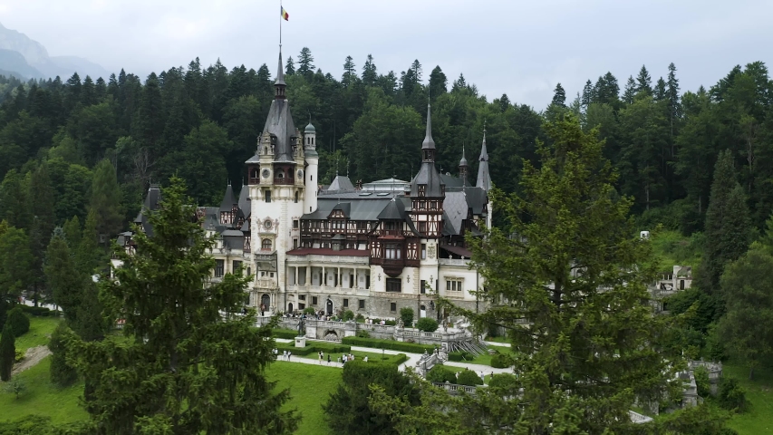 a shot of the gothic castle, Peles Castle