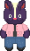 a tiny pixel art imogen nocturne in jeans and a button up sweater