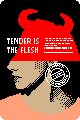 the book Tender is the Flesh, featuring a cover a woman with bovine horns.